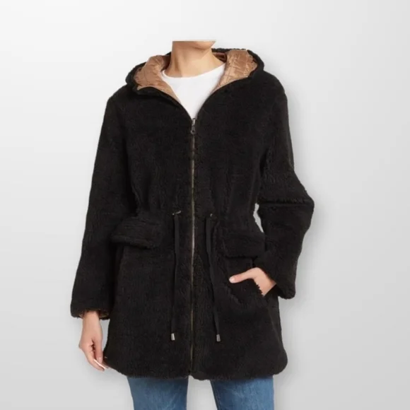 KATE spade Reversible Faux Shearling Quilted Hooded Jacket Size L - Picture 2 of 10